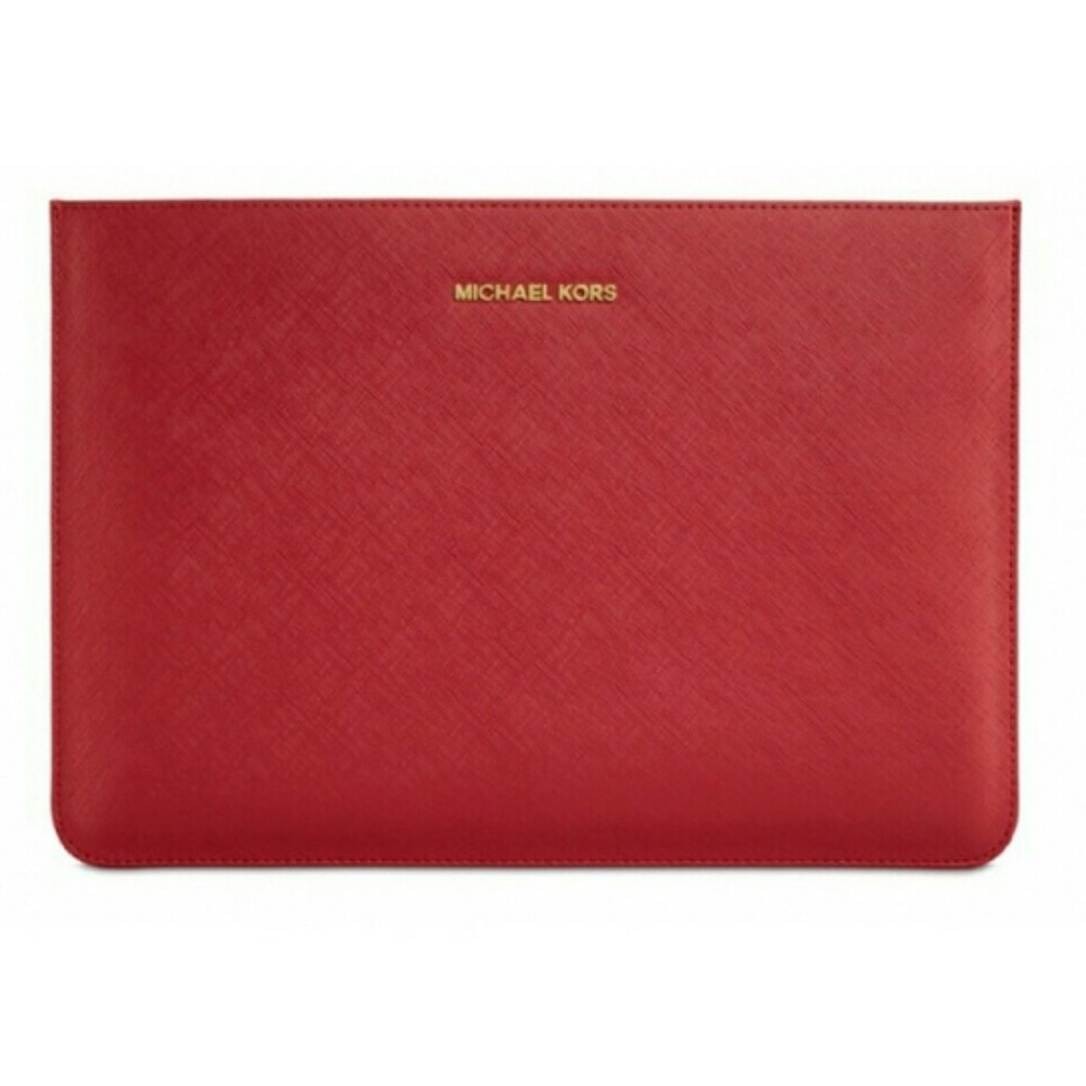 Michael Kors Saffiano Leather Laptop Sleeve Case Red MacBook Air 11 Gold Lining